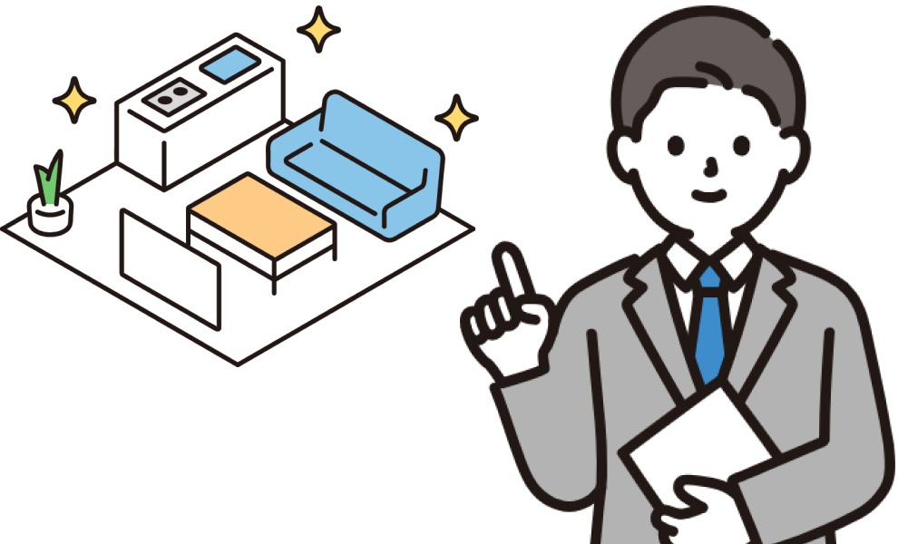 リビングとスーツの男性のイラスト
